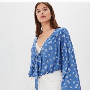 NEW Boho Body Suit by Free People Blue w/ Daisies